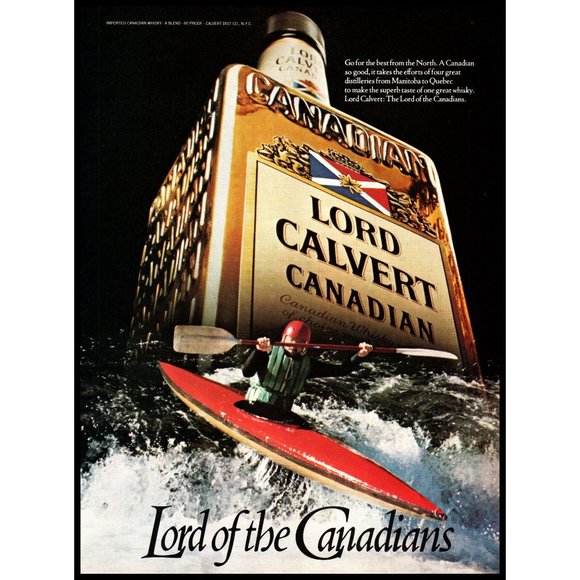 1982 Lord Calvert Canadian Whiskey Vintage Print Ad Kayak White Water Wall Art - Picture 1 of 2